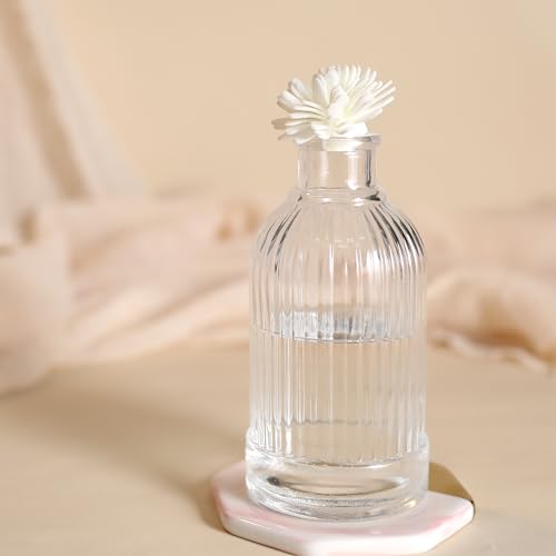 Magic Season Decorative Glass Bottle - 7 fl oz. Vertical Stripes Round Bottle (1 Set w/Glass Stopper)