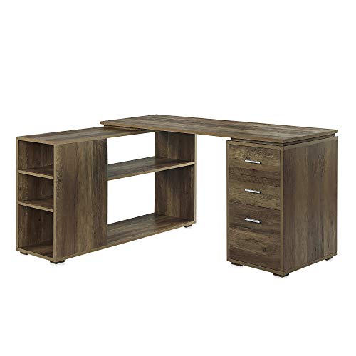 BELLEZE L Shaped Computer Desk, 60” Study Writing Table Home Office Desk Morden Corner Workstation Setup with Adjustable Storage Shelves and 3 Drawe