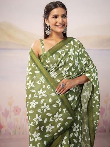 Image of Satrani Women's Silk Printed Ready To Wear Saree with Unstitched Blouse Piece