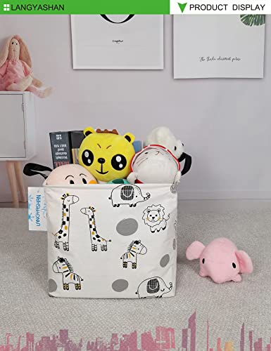 Langyashan Square Storage Baskets Waterproof Canvas Children Laundry Nursery Hamper For Shelves Gift Baskets Toy Organizer Room Decor (Square Full Animal) #TOP3
