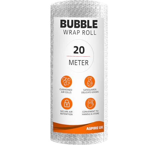 ASPIRE UK®-Small Bubble Wrap Quality Roll Strong Great for House Moving Removals (300mm WIDE) Made in UK (20 meter, CLEAR)