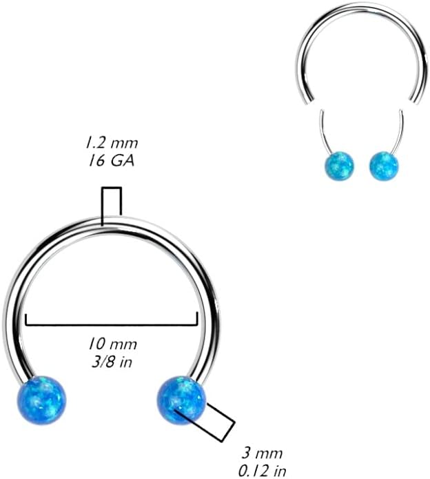 Pierced Owl 16GA F136 Implant Grade Titanium Threadless Synthetic Opal Ball Ends Horseshoe Circular Barbell