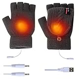 USB Beheizte Handschuhe, Unisex Heizung Stricken Handschuhe Fingerlose Handschuhe für Damen und Herren Laptop Handschuhe mit Finger Abdeckung Winterhände Warmer für Indoor Outdoor Dark Grey