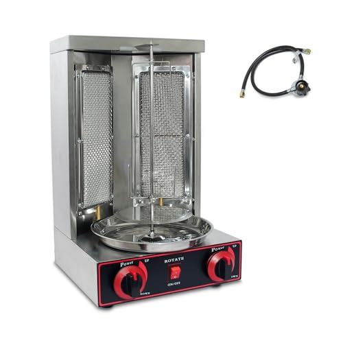 FOODIZIO Shawarma Machine | Doner Kebab Grill Machine 220v Gyro Rotisserie | Propane Gas Vertical Broiler Shwarma Machine with 2 Burners Stainless Steel for Restaurant, Home Kitchen & Commercial Usage