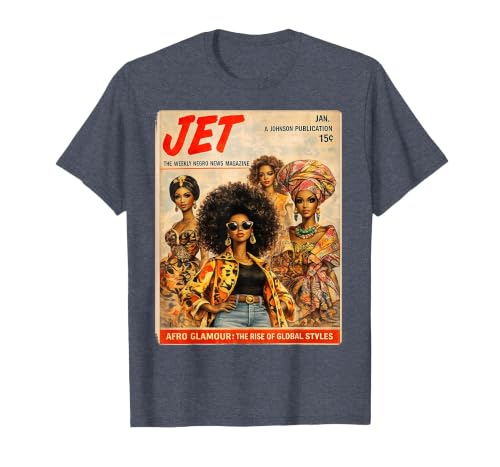 Afro Glamour – Vintage Black Women Cover Art T-Shirt, Men, Heather Blue, 6X-Large