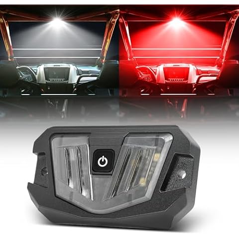 LTEODCHEW V-Pro UTV Dome Light Red with Swtich Roll Bar Cage Mount, 12V Wired LED Flood Beam Car Interior Map Light for UTV SUV SxS Truck Golf Cart Boat, IP67 Waterproof Courtesy Light——White&Red Cover