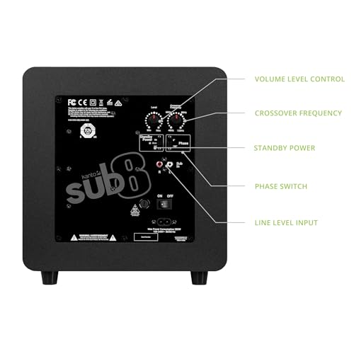 Kanto SUB8VMB Sealed Powered Subwoofer | 300W Peak Power | 8" Woofer | Matte Black by Kanto - Image 4