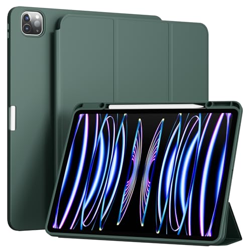 GKABXY Case for iPad Air 13 Inch (M3/M2) 2025/2024, ipad Pro 12.9 inch 6th/5th/4th Generation 2022/2021/2020, Soft TPU Back Cover with Pencil Holder, Auto Wake/Sleep, Trifold Stand case, Dark Green