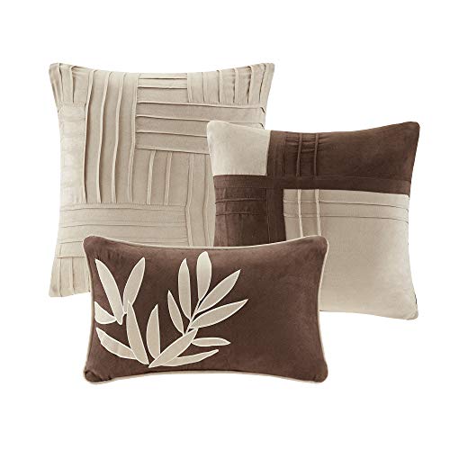Madison Park Cozy Comforter Set Casual Blocks Design All Season, Matching Bed Skirt, Decorative Pillows, California King (104 In X 92 In), Dune Beige/Brown, 7 Piece #TOP3