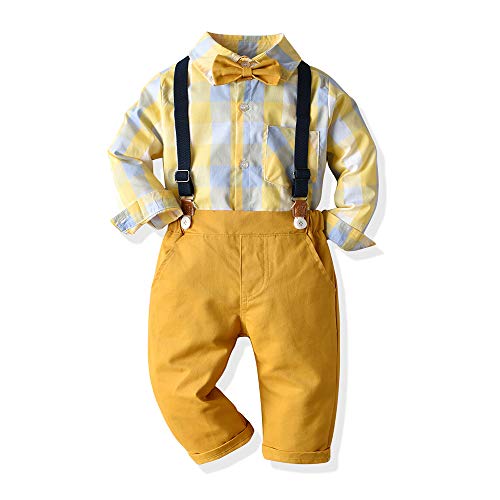 Joycebaby Toddler Boy Clothes, Baby Boys Plaid Shirt+Suspender Shorts Outfit
