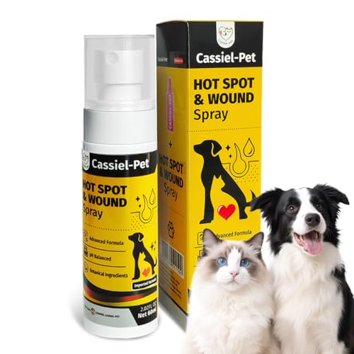 Cassiel pet Hot Spot Spray Treatment, Wound Care & Itch Relief Spray for Dogs and Cats, Relives Scratching, Itchy Skin and Paw Licking, for All Animals, 2.02oz