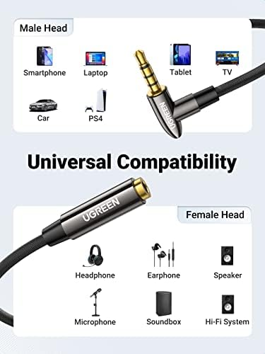 UGREEN Headphone Mic Extension Cable 3.5mm Male to Female Lead 4-Pole Aux Extender TRRS Stereo Mini Jack Plug Audio Cord Right Angled Compatible with Game Headset,Earphone,PS4,Xbox,Switch,TV,Car(1M)