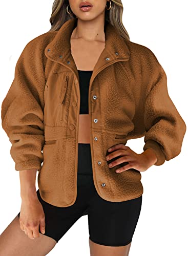 Senserise Womens Oversized Fuzzy Fleece Jacket Lapel Faux Fur Button Down Sherpa Outerwear Winter Coat(Camel,S) #TOP1