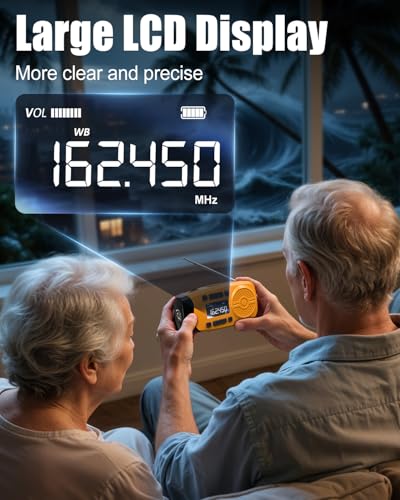 Image of Runningsnail Emergency Weather Radio, 7400mWh Hand Crank Emergency Radio with LCD Display, Support Weather Alert Radio, USB /Solar /Hand Crank,1W Flashlight&SOS Alarm for Outdoor&Home Emergency (Orange)