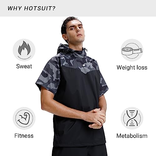 Hotsuit Mens Sauna Jacket Short Sleeve Zipper Sweat Sauna Suit Workout Boxing Shirts, Black, S #TOP3