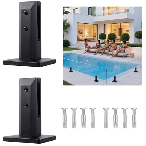 SHENGDING Black Stainless Steel Glass Clamp Heavy Duty Floor Spigots for Balcony Railing Post Stair Parts Pool Fence Balustrade Holder Support Square Glass Clamp 2 Pieces by SHENGDING - Used condition - CA$27.99