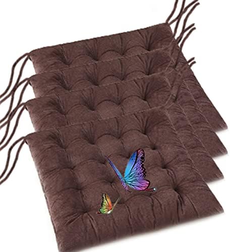 SRHMYJJ Dining Chair Cushion Chair Pads Velvet Dining Chair Cushions with Ties Non-Slip Indoor Reversible Seat Pads Washable Seat Cushions for Dining Room Chairs (Coffee 18×18in(Set of 4))