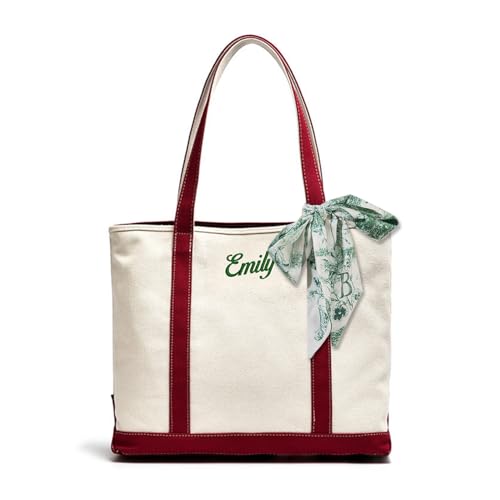 Bolsa de lona personalizada, tamaño grande, bordada, con nombre, bolsa de playa, reutilizable, regalo para mujeres, Rojo -