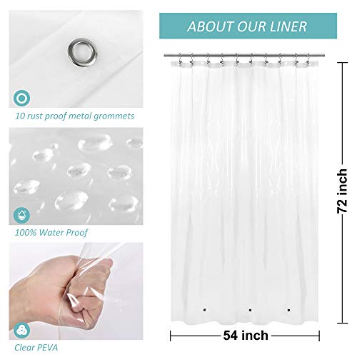 Image of Mrs Awesome Stall Shower Curtain Liner with 3 Magnets 54 x 72 inch, PEVA 8G Thick & Heavy Duty Plastic Shower Curtain for Bathroom, Waterproof, 54x72, Clear