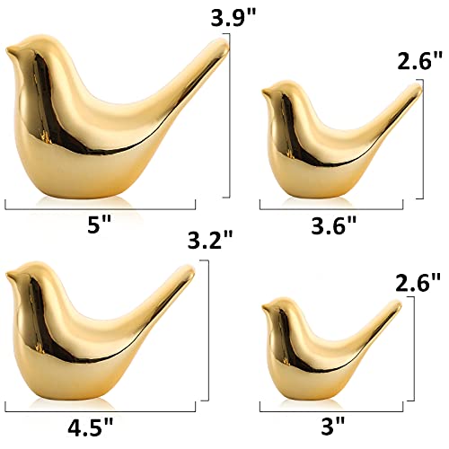 Zoofox Set Of 4 Gold Bird Decor Figurine, Ceramic Small Animal Statues, Home Shelf Decor Furniture Desktop Display For Living Room, Bedroom, Cabinets And Office Desktop (Assorted Sizes) #TOP2