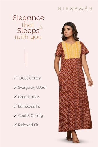 Image of NIHSAMAH Cotton Nighty for Women - Printed Stylish Night Gown, Comfortable Sleepwear Long Nightwear, Maxi