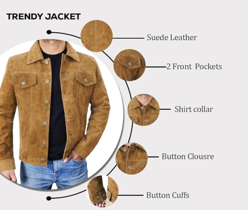 Image of Men's Suede Leather Jacket - Western Style Cowboy Trucker Leather Jackets for Adult Outerwear
