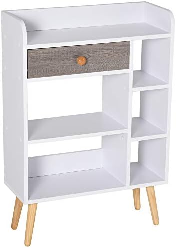 HOMCOM Sideboard Storage Bookcase Freestanding Drawer and 6 Shelves, Home Office Furniture White