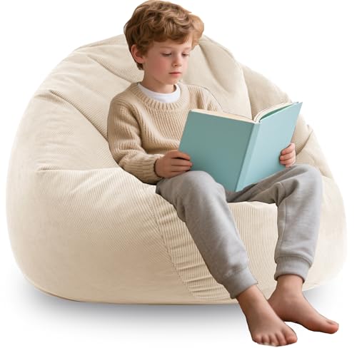 Image of ENBAOHUI 3FT Memory Foam Bean Bag Chairs for Teens or Kids with Filling Bean Bag Sofa with Handle Super Soft Corduroy Fabric Lazy Sofa 3 Foot Beige