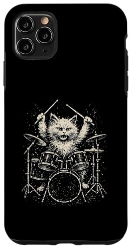 Funny Cat Drummer Grunge Art �L ���y �o���h ���B���e�[�W �X�}�z�P�[�X iPhone 11 Pro Max �p