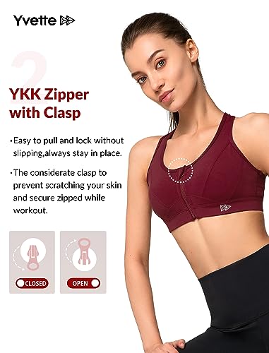 Image of Yvette Zip Front Sports Bra - High Impact Sports Bras for Women Plus Size Workout Fitness Running