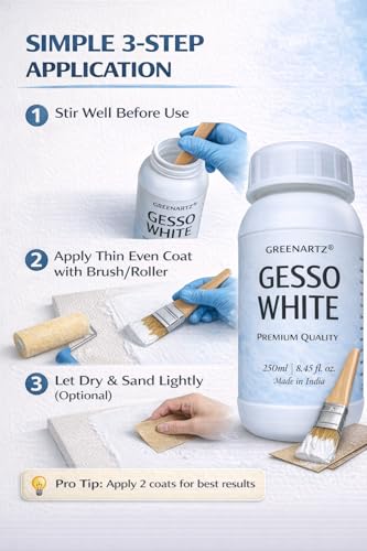 Image of GREENARTZ 500ml White Gesso for acrylic oil painting | Universal smooth Primer | Texture Medium for wood canvas clay (800g)