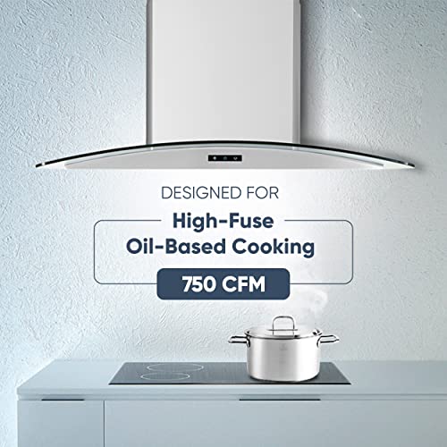 Pacific Economy Wall-Mount Range Hood With Glass Chimney, Euro Design, 750 Cfm, 3-Speed, Delay-Off Feature, Touch Control (30'') #TOP2