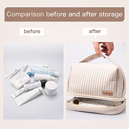 Abiudeng Makeup Bag,Travel Bag,Cosmetic Bag With Handles,Double Layer Cosmetic Bag,Portable Waterproof Women's Travel Makeup Bag Organizer, Toiletry Bag-White #TOP4