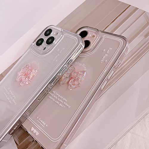 Ownest Compatible for iPhone 15 Pro Max Cute 3D Pink Bowknot Slim Clear Aesthetic Design Women Teen Girls Camera Lens Protection Phone Cases Cover+Glitter Bow Crystal Sparkle Sparkly Chain by Ownest - Image 6