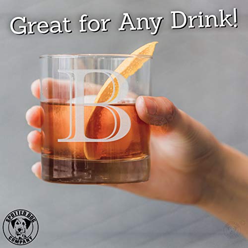 Etched Monogram 10.5oz Rocks Old Fashioned Lowball Glass for Whiskey Scotch Bourbon (Letter B) - Thumbnail 3