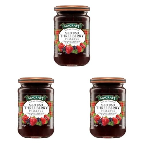 Image of Mackays Scottish Three Berry Preserve 340g | Strawberry, Raspberry & Blackcurrant | Made with Whole Fruit | Traditional Copper Pan Cooked | Vegan | Imported from Scotland (Pack of 3)