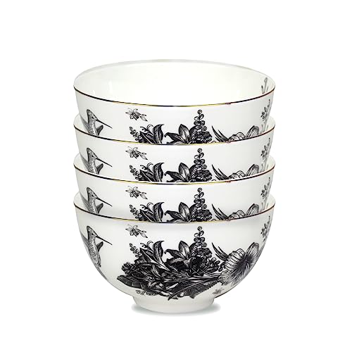 Koken – 4 Bowls Set Fine Bone China With Design Black & White With Gold Ring - Ideal For Special Occasions Or Every Day - Stackable-Mixing Bowls- Kitchen Essentials & Tableware. #TOP2