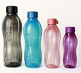  TUPPERWARE Trinkflasche EcoEasy 1x 1L Schwarz Schraub + 1x 750ml Türkisblau Schraub + 1x 500ml Lachs Schraub + 1x 310ml Fuchsia Schraub Flasche + Mehlschaufel Weiß