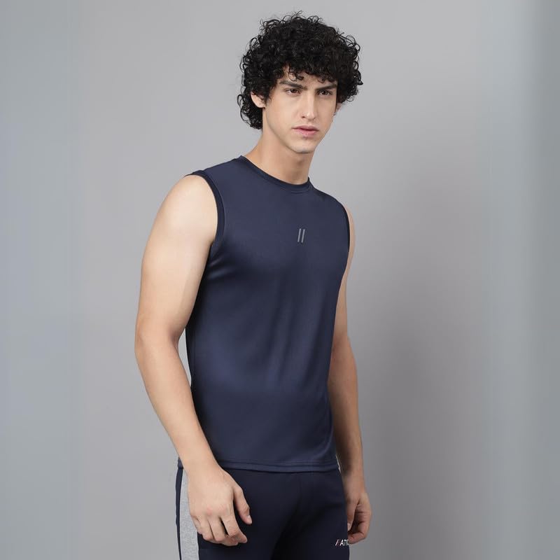 Image of ATICX Men's Polyester Sports Sleeveless T Shirt - Gym Vest, Workout Sando, Training Tank Top, Cut Sleeves Quick Dry Tee for Running, Swimming, Badminton, Fitness & Sports