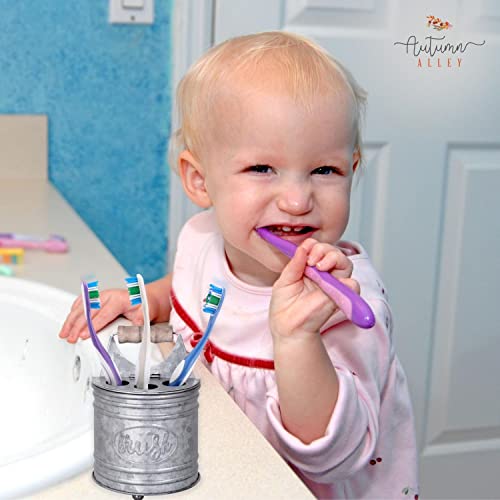 Autumn Alley Adorable Farmhouse Toothbrush Holder For Bathroom - Galvanized Country Decor Vintage Organizer – Unique Rustic Design With Toothpaste & Electric Toothbrush Holding Compartment #TOP1