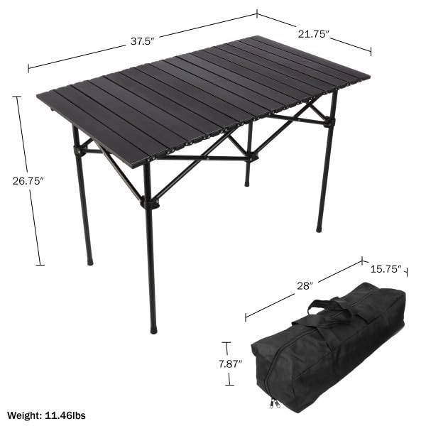 Camping Table - Folding Table with Storage Compartment and Carry Bag for Picnic, Tailgate, Cookout, or Camp - Camping Gear by Wakeman Outdoors (Black) by Wakeman - Image 7