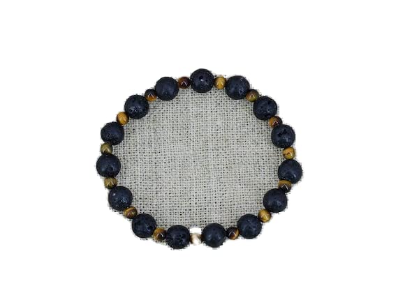 Bracelet perles œil de tigre et lave noire pour méditation et yoga au quotidien
