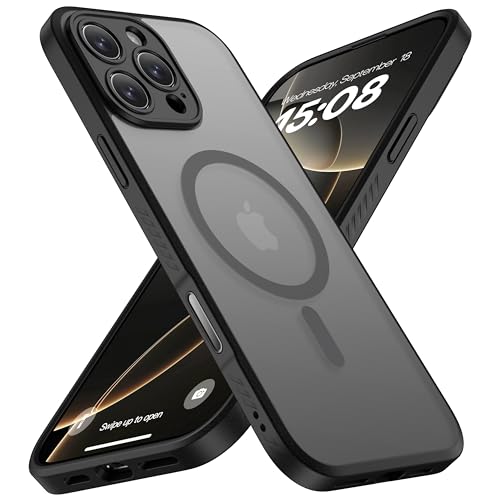 CellEver Strong Magnetic for iPhone 16 Pro Case with Camera Control Capture Button [Camera Protection] [Military Drop Protection] [Compatible with MagSafe] Slim Translucent Back Matte Cover, Black