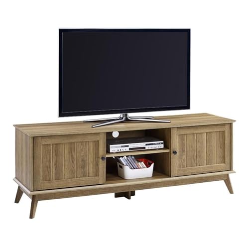 Caffoz Newport Series Modern TV Media Console Stand Entertainment Center W/ 2 Doors & Adjustable Storage Shelves - Sturdy & Wide- Easy Assembly -Golden Oak Wood Look Accent Living Room Home Furniture