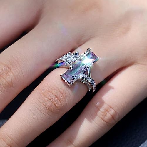 The Black Pearl, Llc Unique Created Rectangular Rainbow Fire Mystic Topaz Ring With 925 Sterling Silver Plated Band (7) #TOP5
