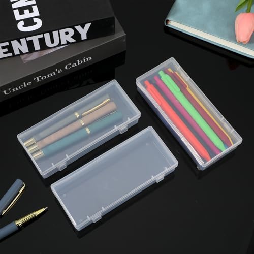 Image of Ptwola 3pcs Mini Plastic Storage Containers Box with Hinged Lid, 6.1x2.5 Inches Small Rectangle Dustproof Clear Beads Organizer Case for Collecting Craft Small Items Jewelry Business Cards Game Pieces