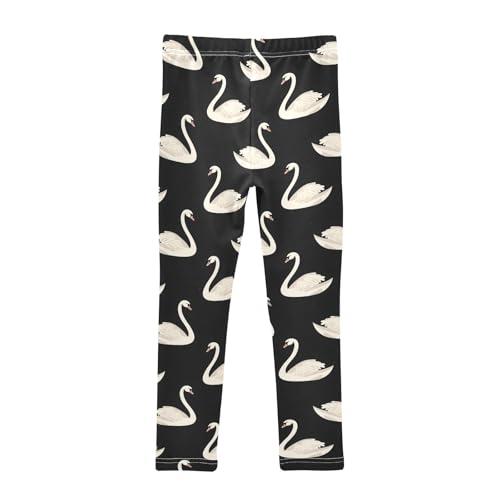 White Swan Black Background Girls Leggings Athletic Pants Tights Stretch Bottom2
