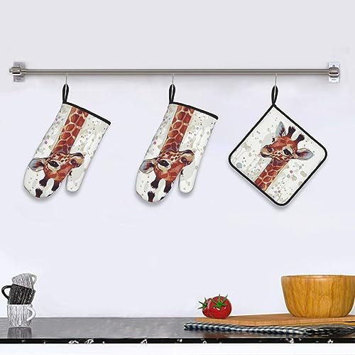 Stylish Animal Watercolor Giraffe Oven Mitts and Pot Holders Sets of 3 Heat Resistant Non-Slip Kitchen Oven Gloves and Hot Pads for Cooking Baking Grilling BBQ Gifts - Cosy Home Interiors Stylish Animal Watercolor Giraffe Oven Mitts and Pot Holders Sets of 3 Heat Resistant Non-Slip Kitchen Oven Gloves and Hot Pads for Cooking Baking Grilling BBQ Gifts - Image 6
