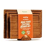 SMIRLY Wood Cutting Boards for Kitchen Wooden Chopping Board Set Reversible with Deep Juice Grooves Grip Handles, Large Charcuterie Tray, New Apartment Essentials, Carbonized Bamboo, 3Pcs with Holder