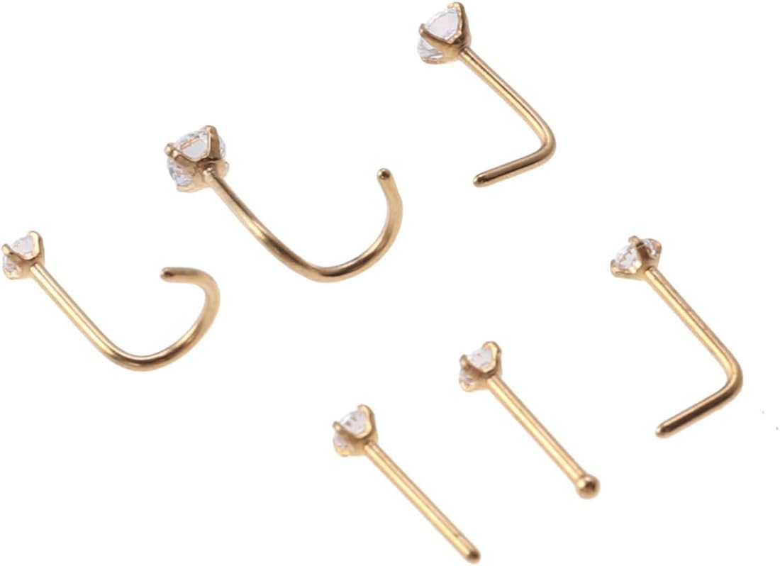 UKCOCO Zircon Nose Jewelry Set Stainless Steel 6pcs for Men Women